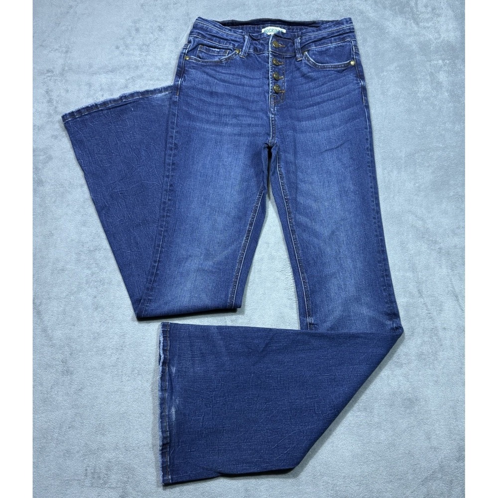 Rockin C Jeans Womens 27x34 Bell Bottom Flared Highrise ButtonFly Rodeo Boho USA